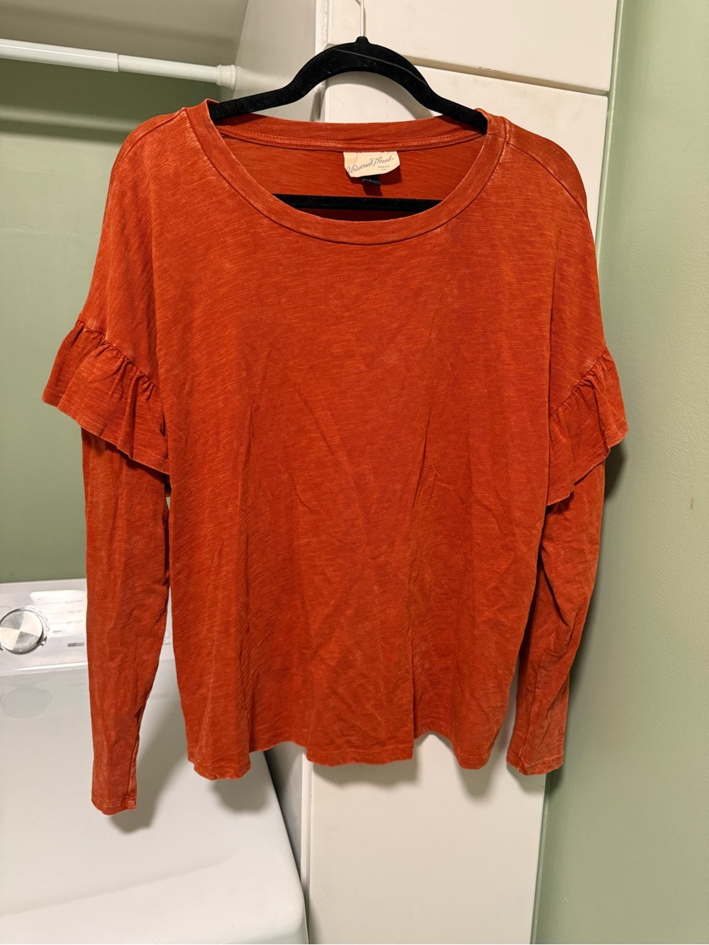 Rust Long-Sleeve Ruffle Shoulder Top - Unbranded - Picture 2 of 5